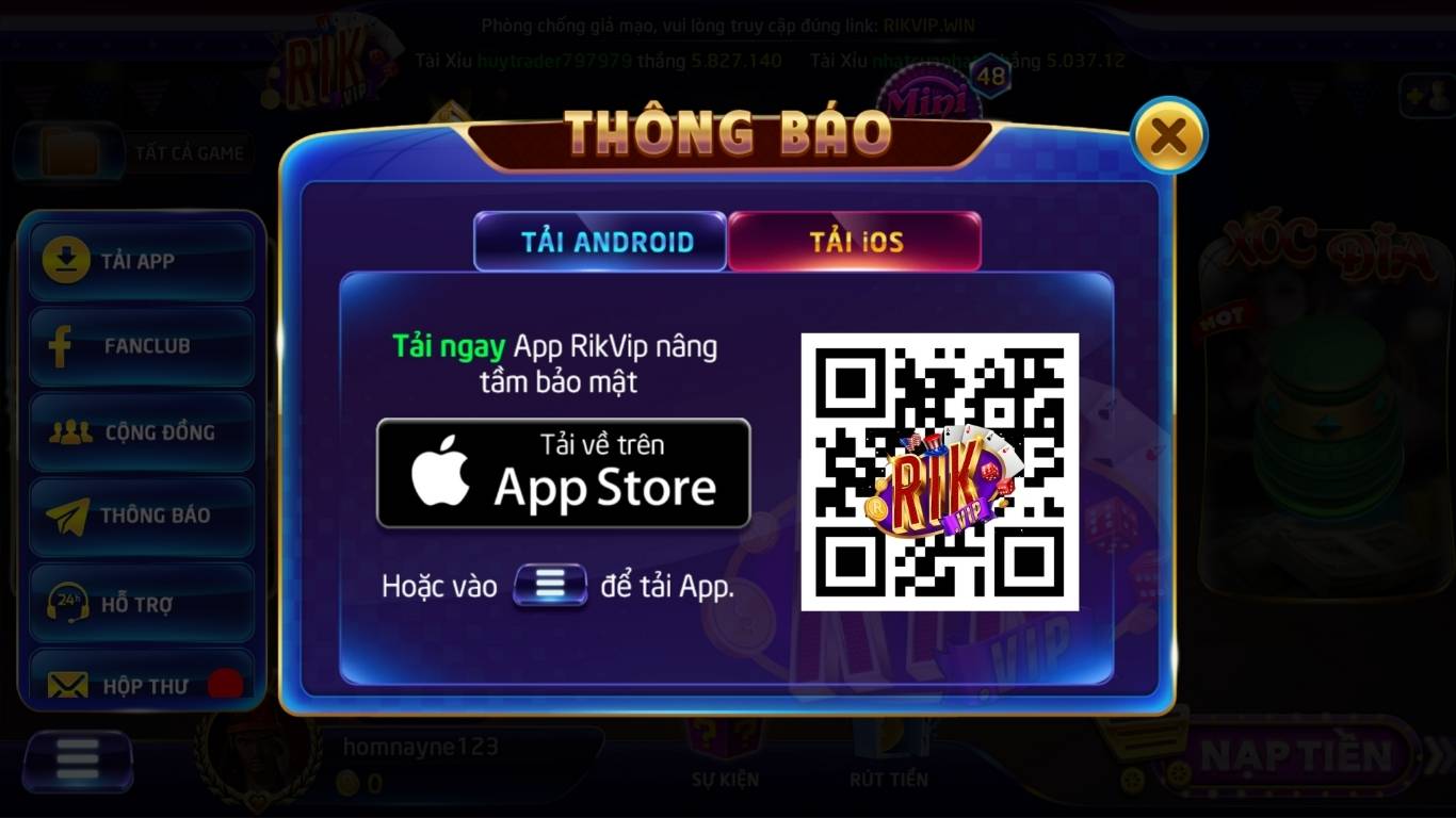 Tải Rikvip trên hệ điều hành iOS (iPhone, iPad)